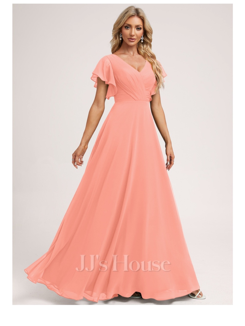 JJs House Watermelon V-Neck Flutter Sleeve Maxi Gown